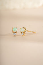 Gold Opal and CZ stud earrings by Sami Jewels featuring sparkling cubic zirconia and vibrant opal gemstones.