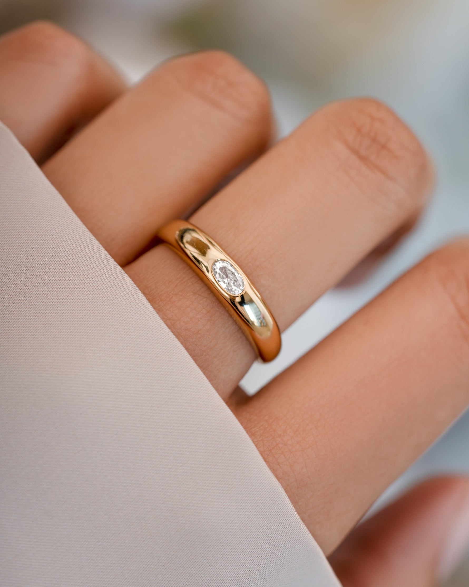 Gold CZ Dome Ring by Sami Jewels featuring a smooth, rounded dome design on a sleek band.
