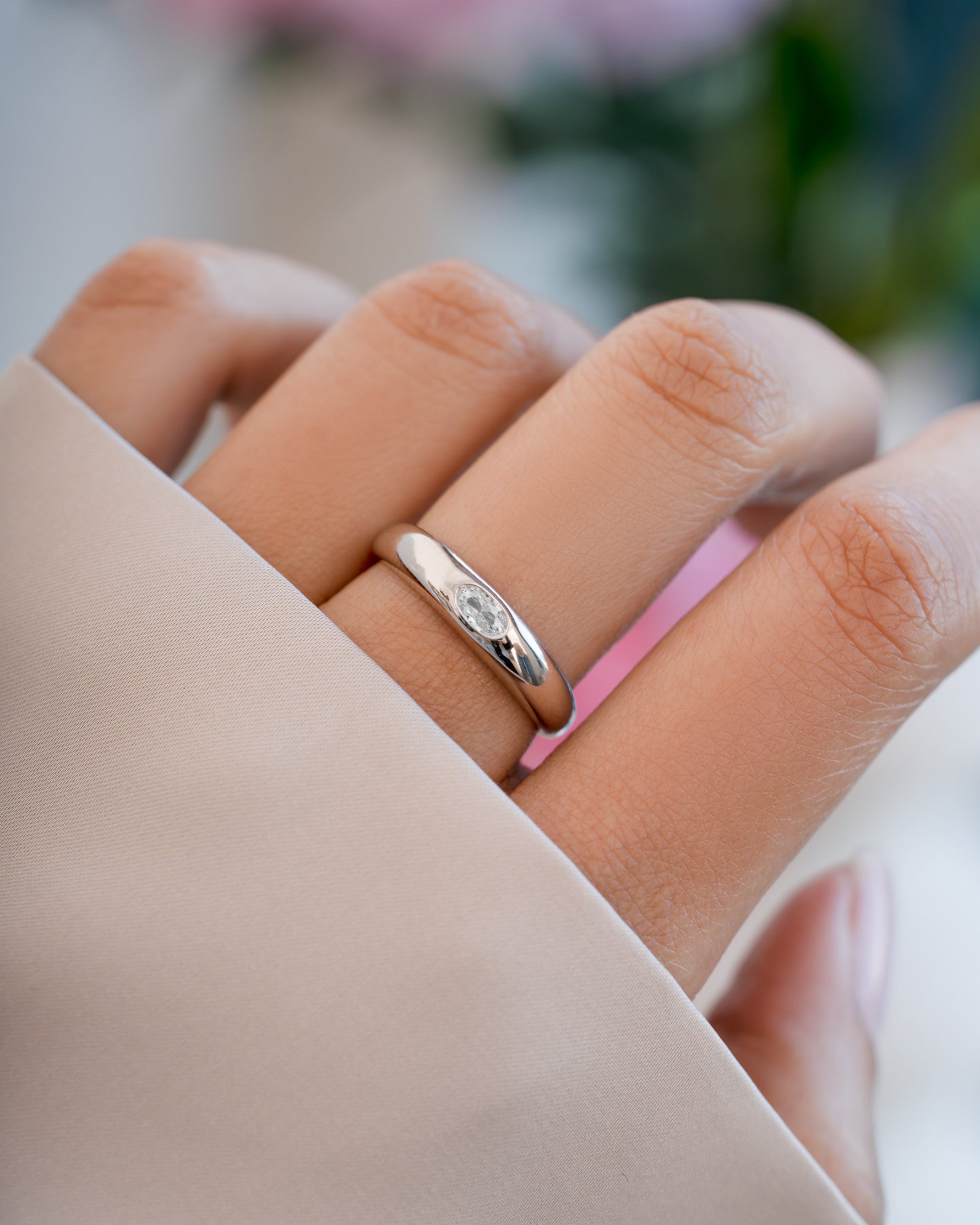 Sterling silver CZ Dome ring from Sami Jewels featuring a smooth, rounded design and sparkling cubic zirconia accents.