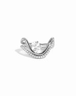 White background image of silver cz oval wave wedding ring set.