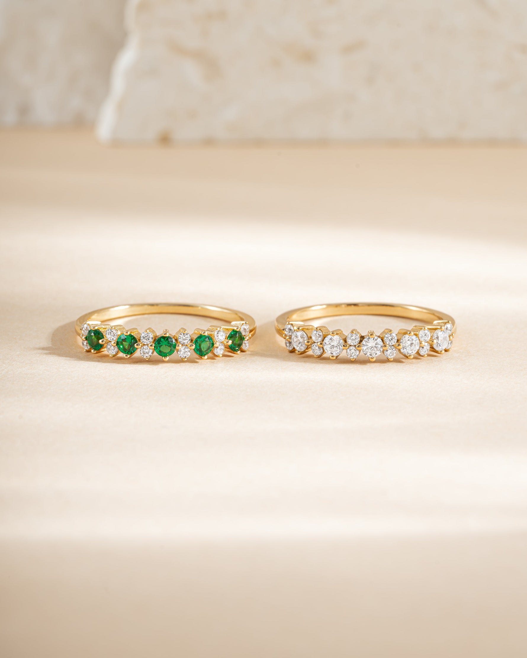 Gold CZ Stephanie Stacking Ring from Sami Jewels, featuring sparkling cubic zirconia stones, shown in front view.