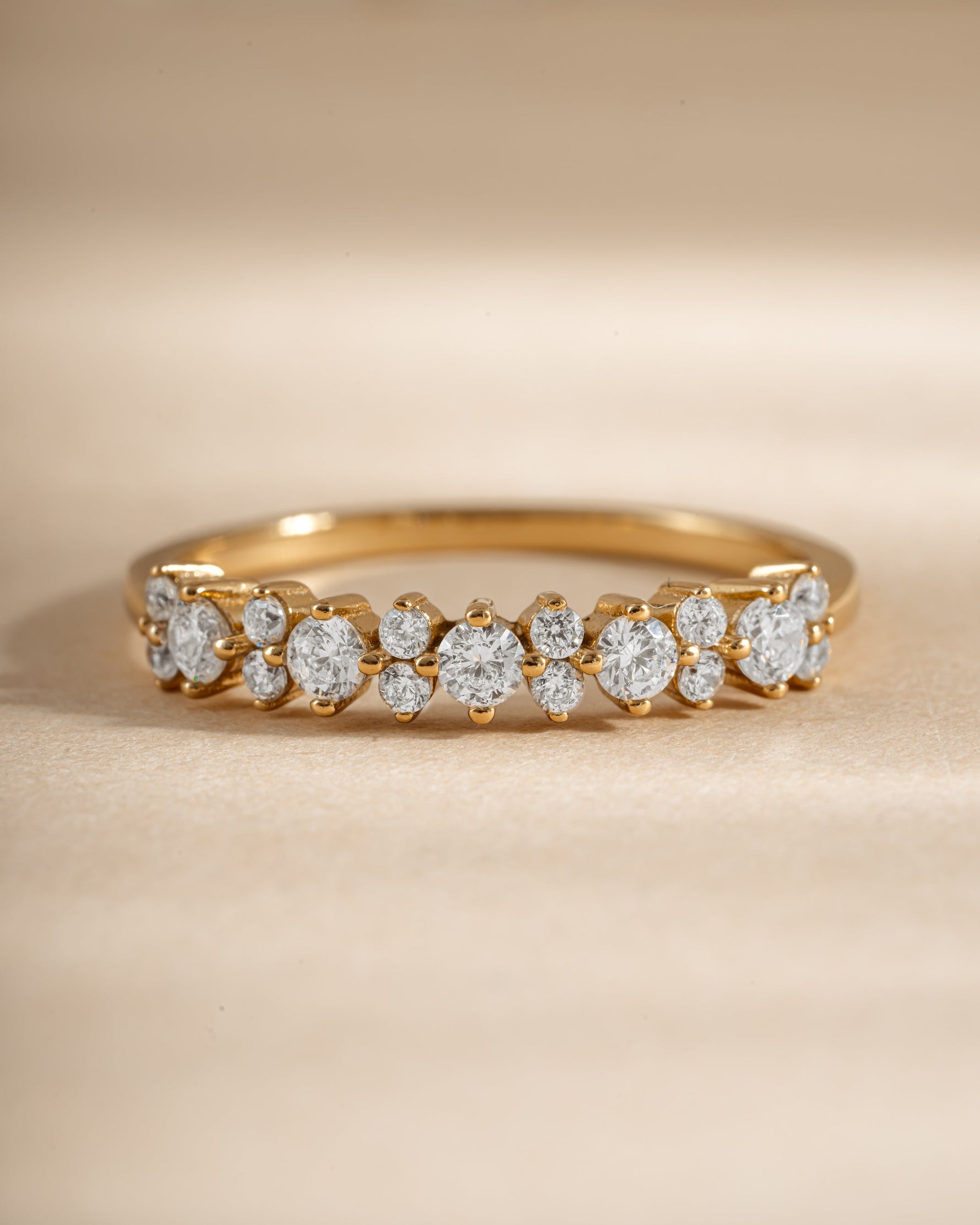 Close-up of Sami Jewels CZ Stephanie Stacking Ring in gold with sparkling stone details.