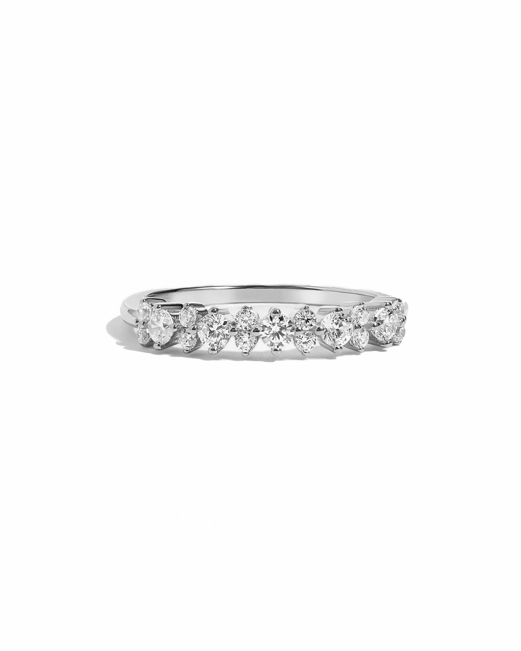 Sterling silver CZ Stephanie stacking ring by Sami Jewels displayed on a white background.