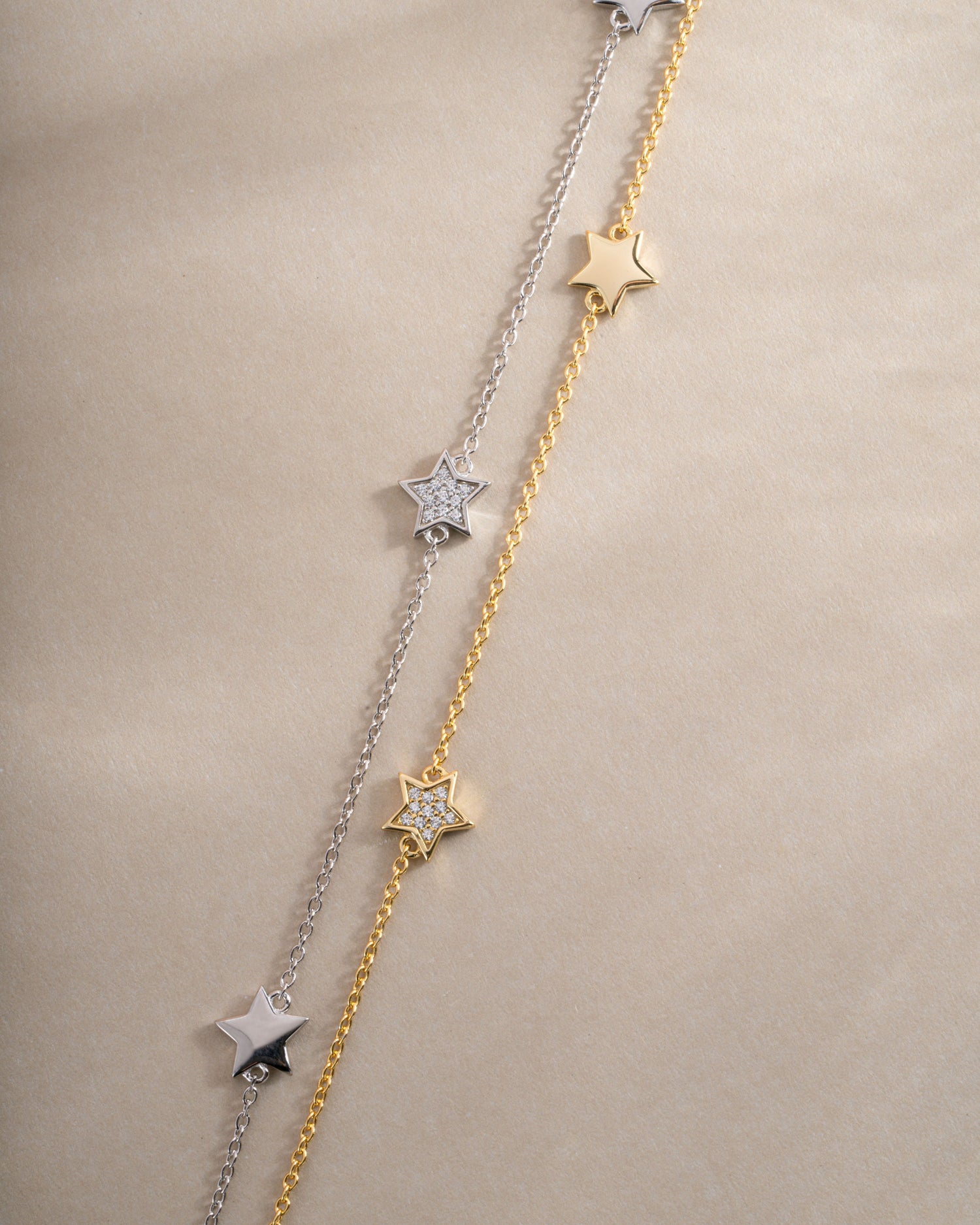 Sterling silver and gold CZ star collar necklace from Samijewels-527, featuring a delicate star-shaped pendant.