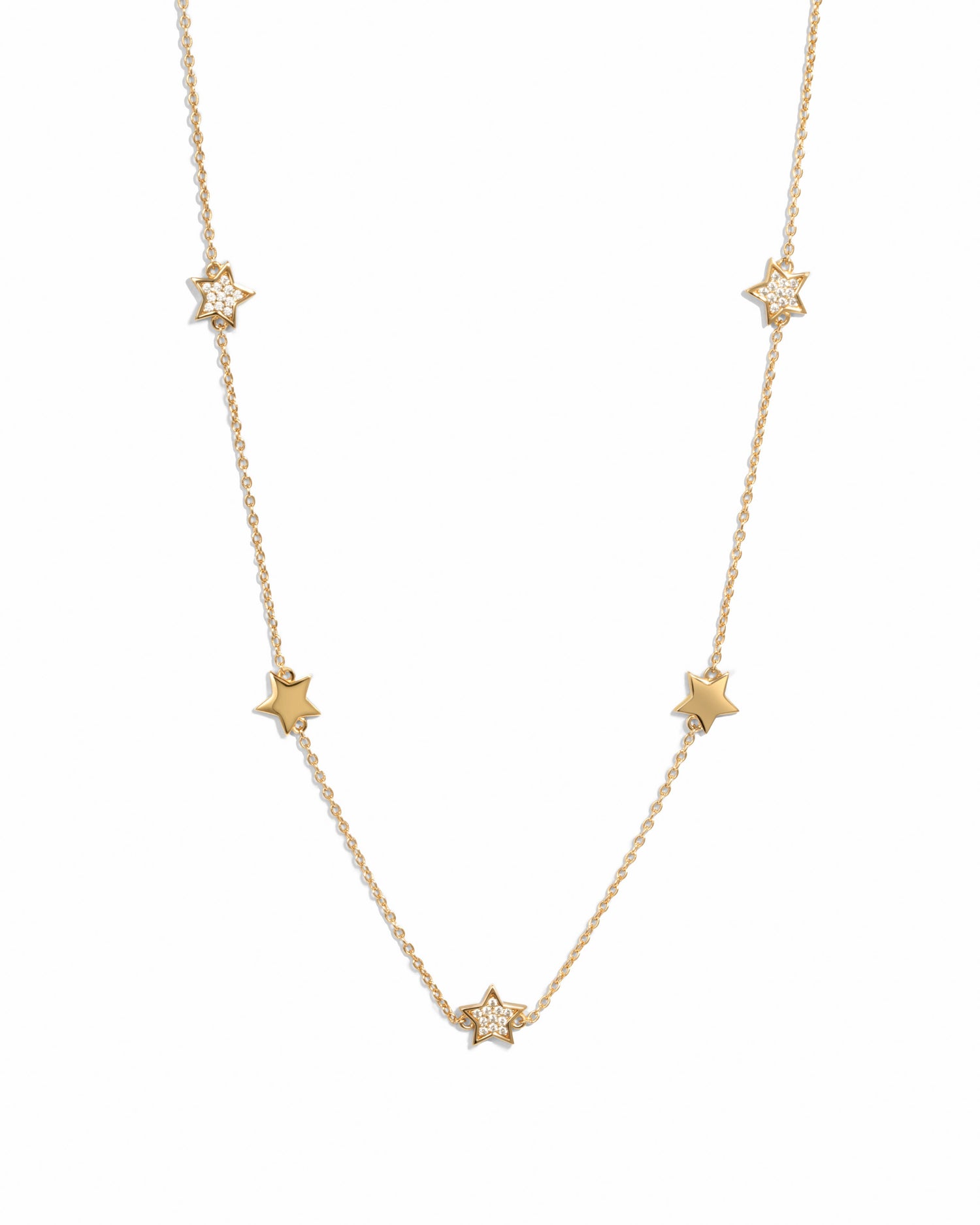 Gold CZ star collar necklace by Samijewels-527 displayed on a white background, showcasing its sparkling star-shaped pendant.