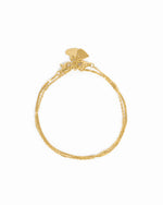Gold box chain and satellite bracelet set on a white background.