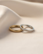 Dainty fluted gold and sterling silver ring from Sami Jewels with a textured, elegant design.