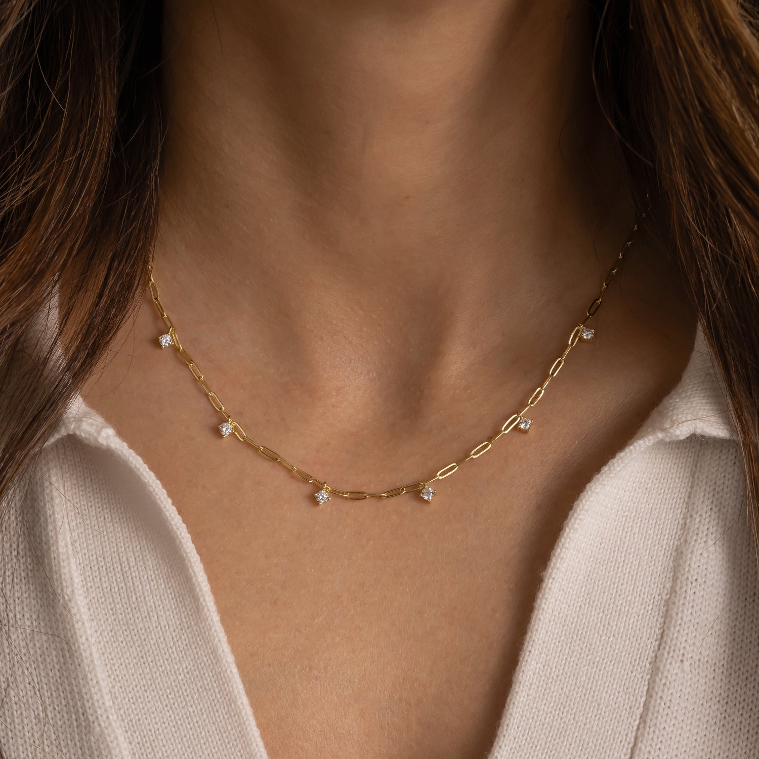 dainty paperclip chain with diamond charms