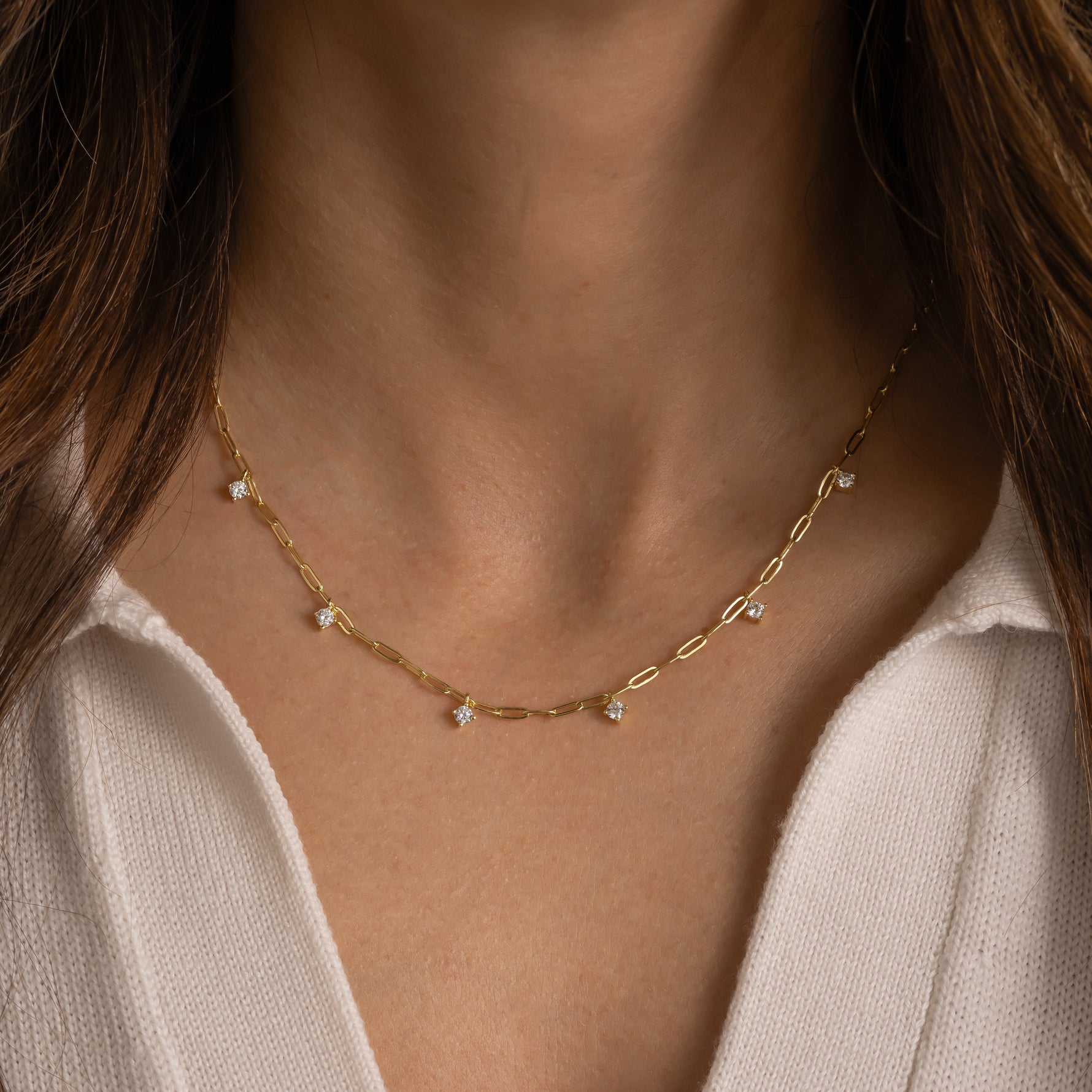 dainty paperclip chain with diamond charms