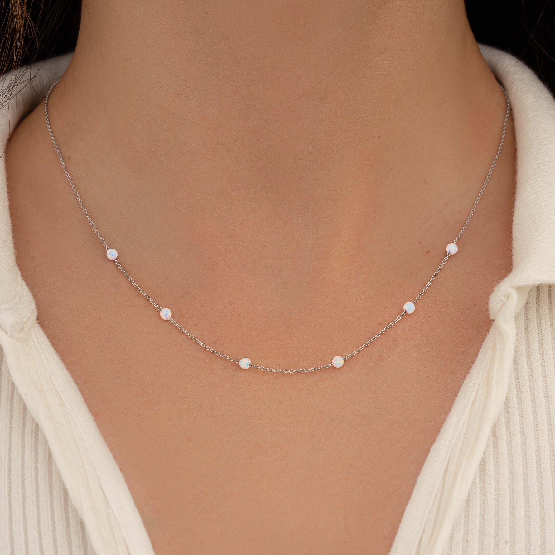 Dainty Opal beaded necklace