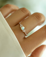 Dainty opal ring in rose gold with a smooth, polished band, showcasing a delicate opal gemstone setting.