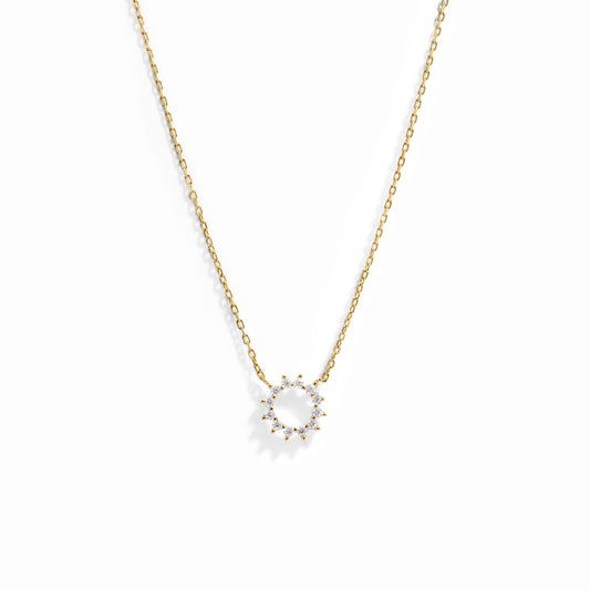 Dainty sunburst necklace on delicate chain in gold plating