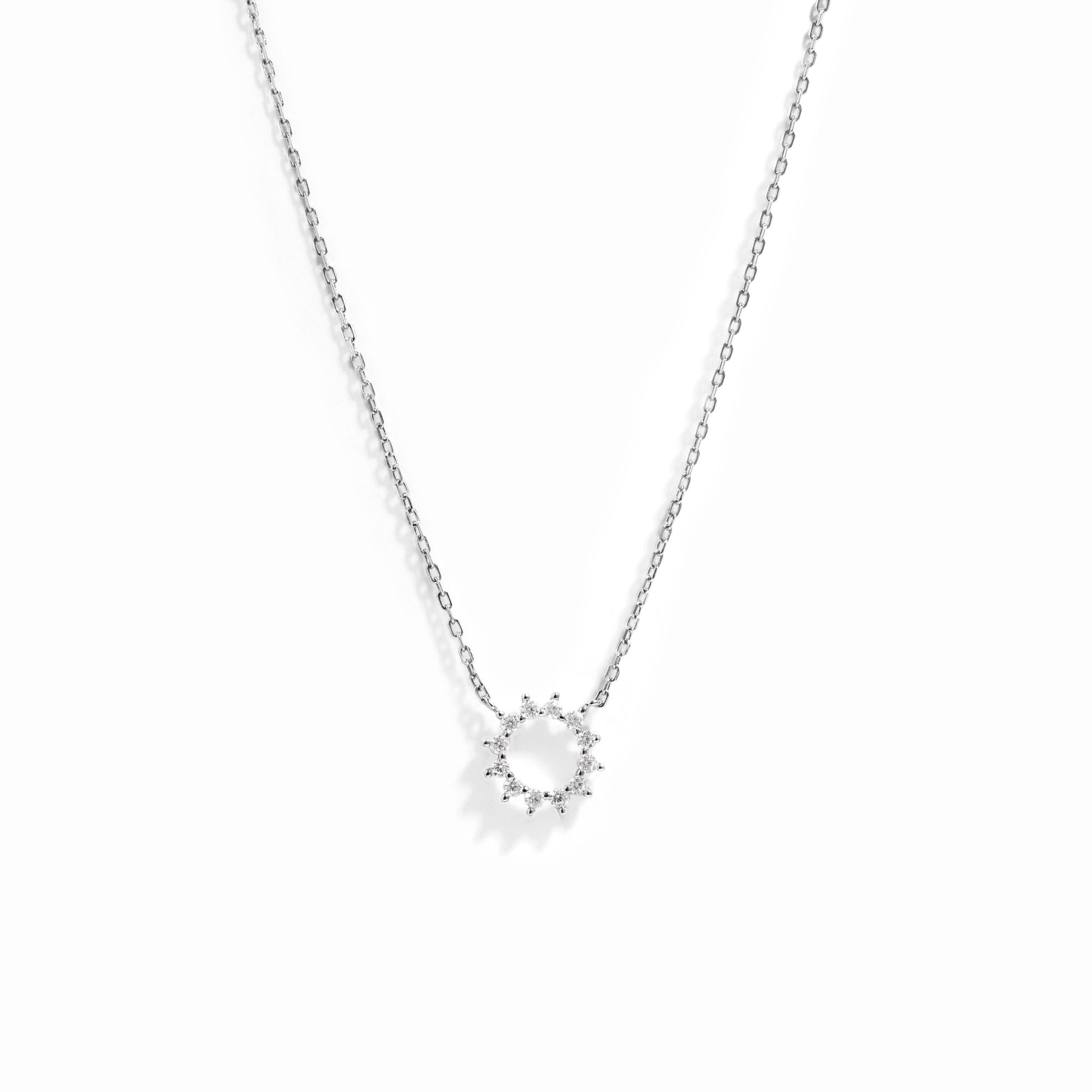 Sterling Silver dainty sunburst necklace on delicate silver chain