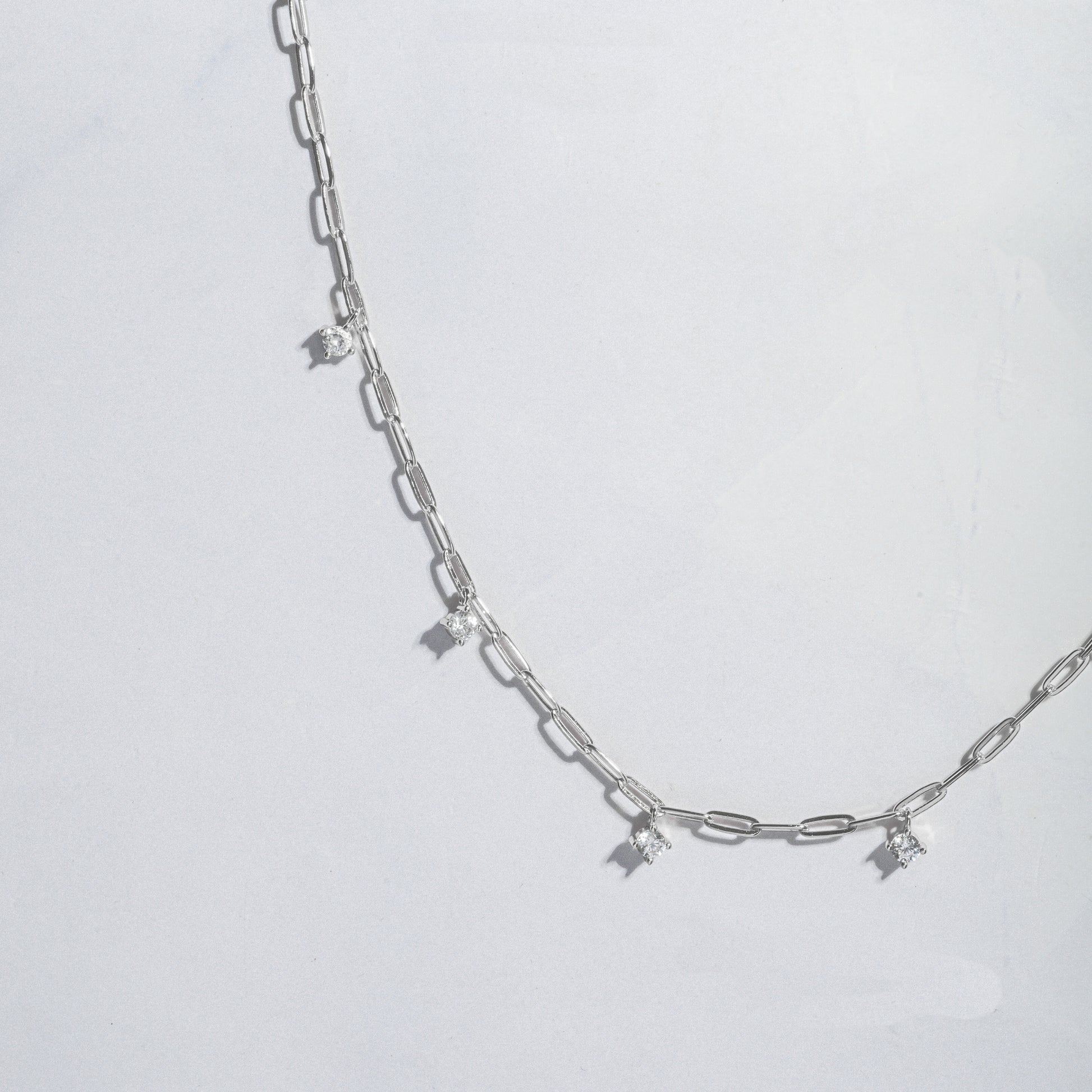 silver paperclip necklace with diamonds