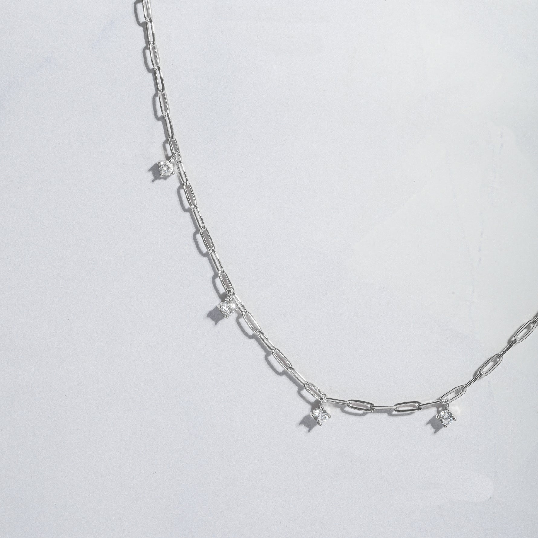 silver paperclip necklace with diamonds