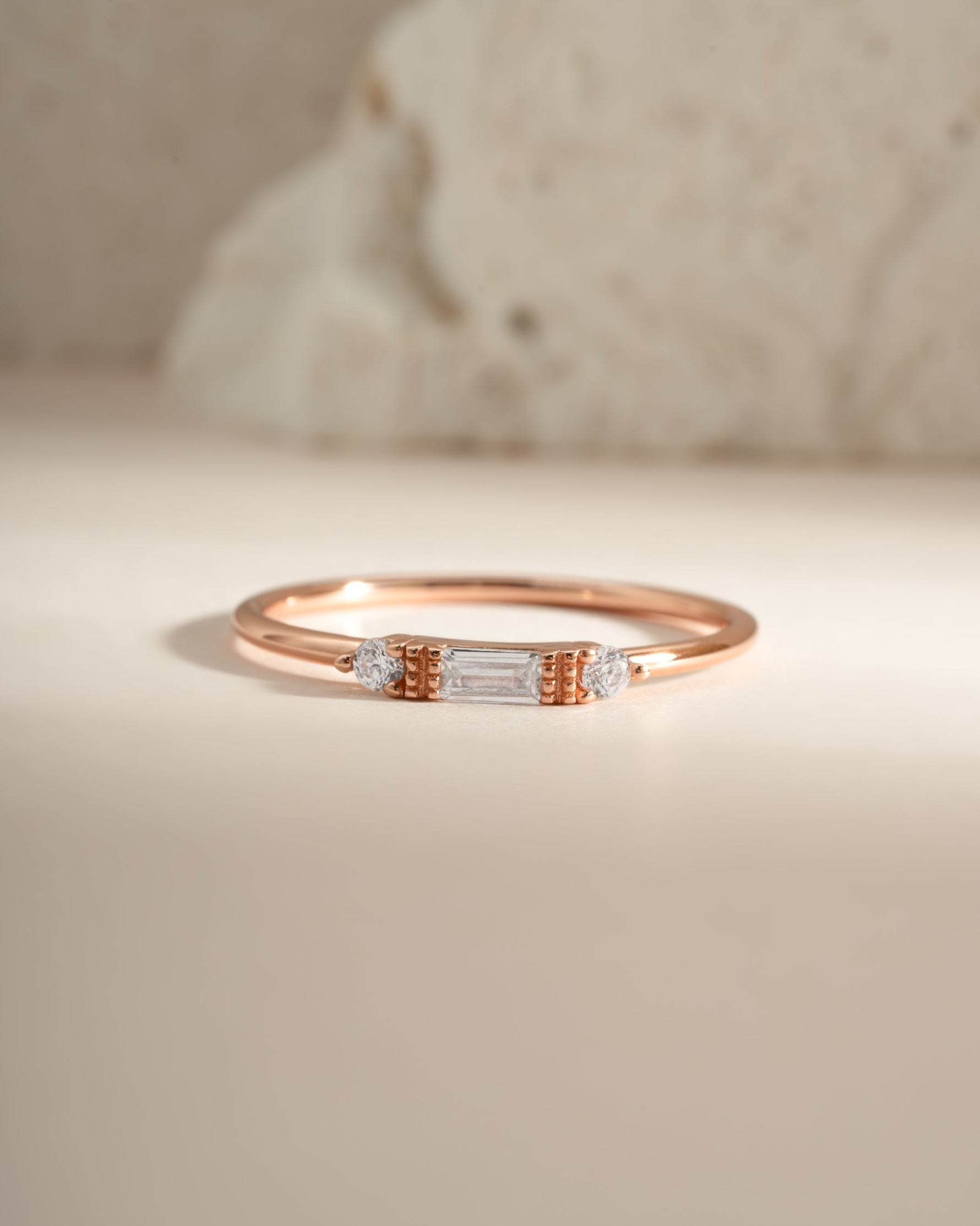 White CZ Baguette Ring by Sami Jewels featuring a sparkling baguette-cut cubic zirconia in a sleek ring design