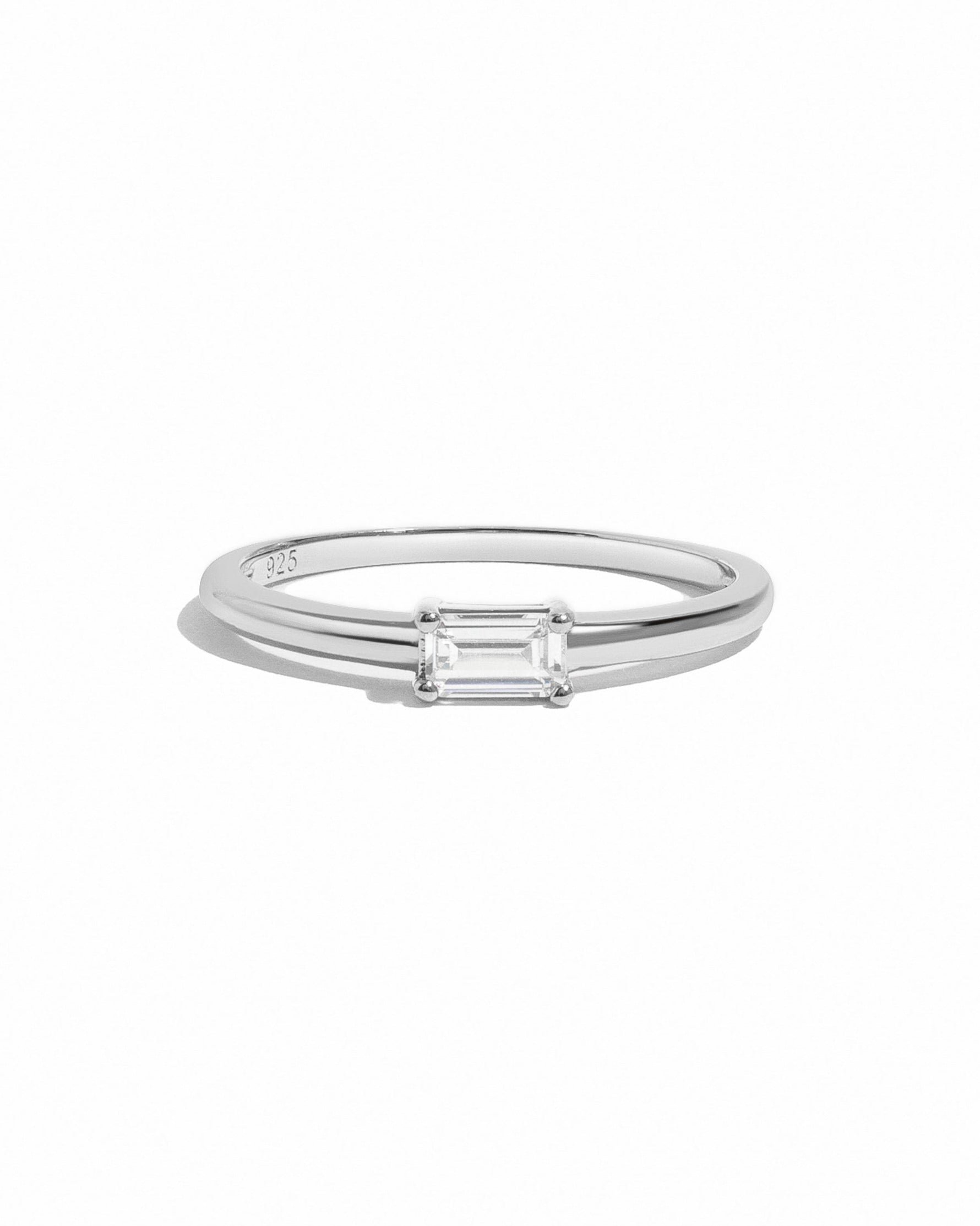 Sterling silver Diamond Lori Baguette Ring with sparkling baguette-cut diamonds on a white background.