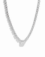 Silver diamond baguette tennis necklace by Sami Jewels featuring sparkling rectangular-cut diamonds on a sleek chain.