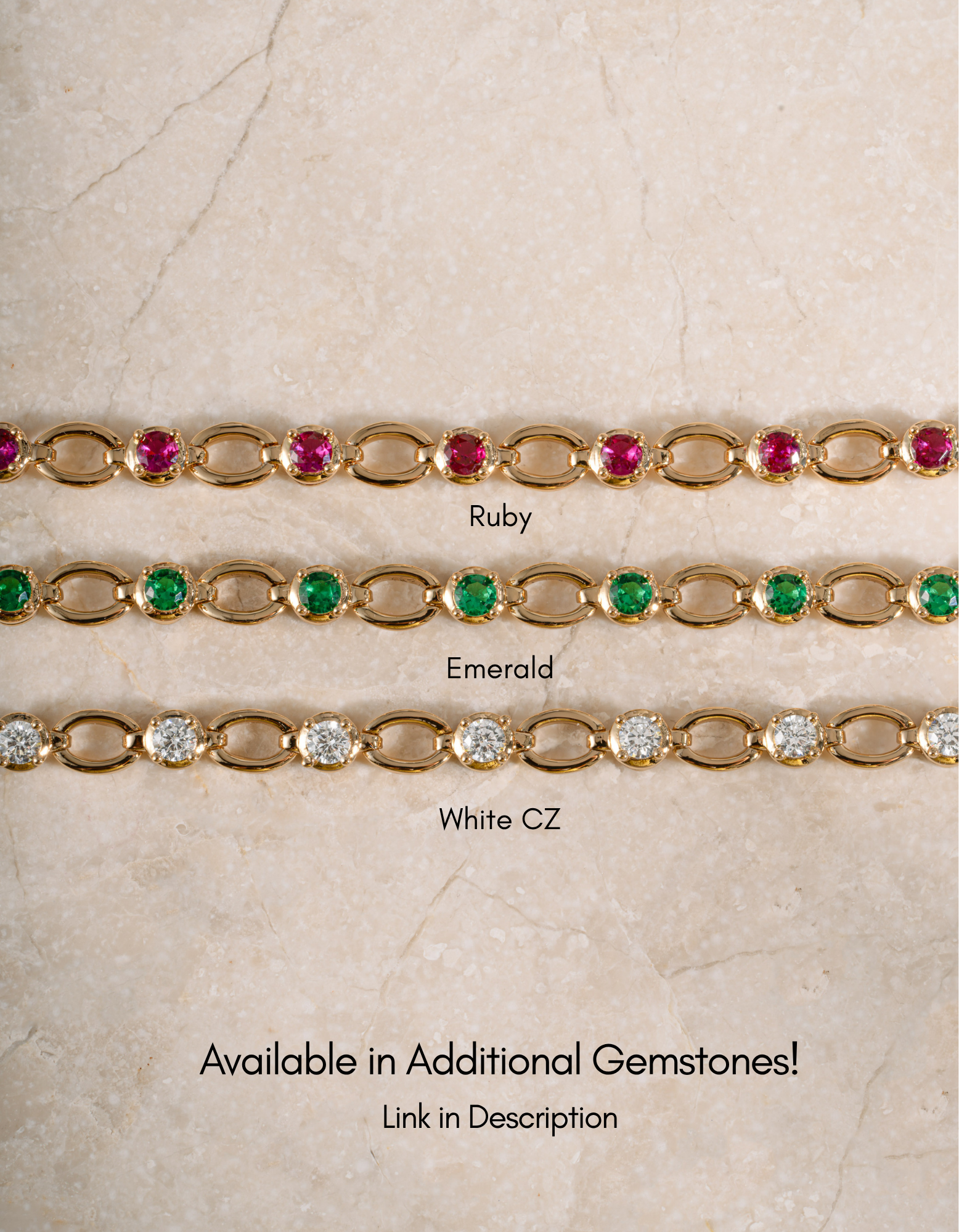 Gold diamond-chain tennis bracelet from Sami Jewels featuring sparkling rubies and elegant design.