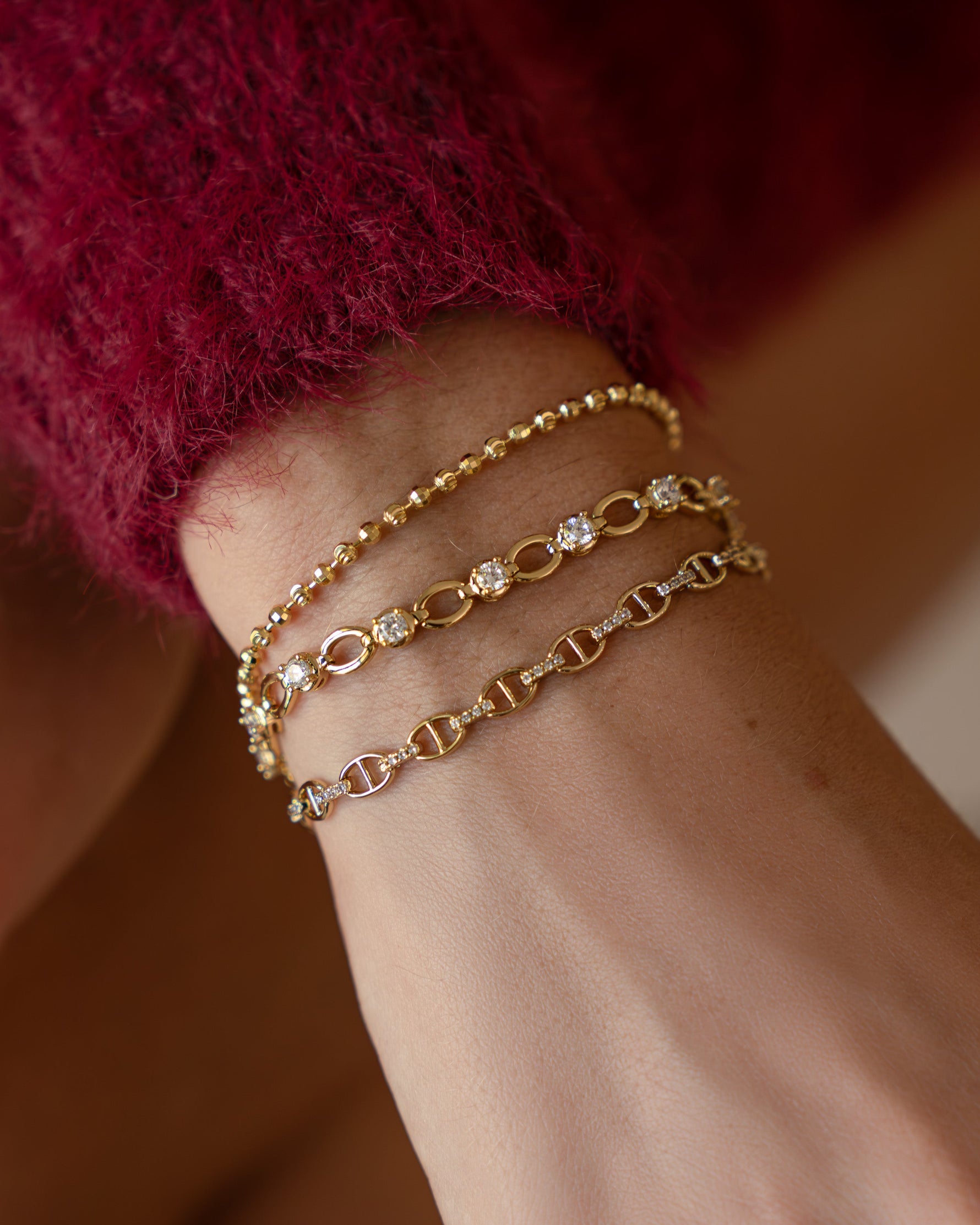 Gold Lilly Tennis Bracelet by Sami Jewels with sparkling diamond chain design.