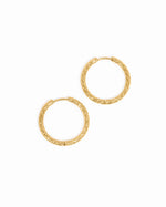 Gold stainless steel SS textured hoop earrings with diamond-cut design from Sami Jewels.