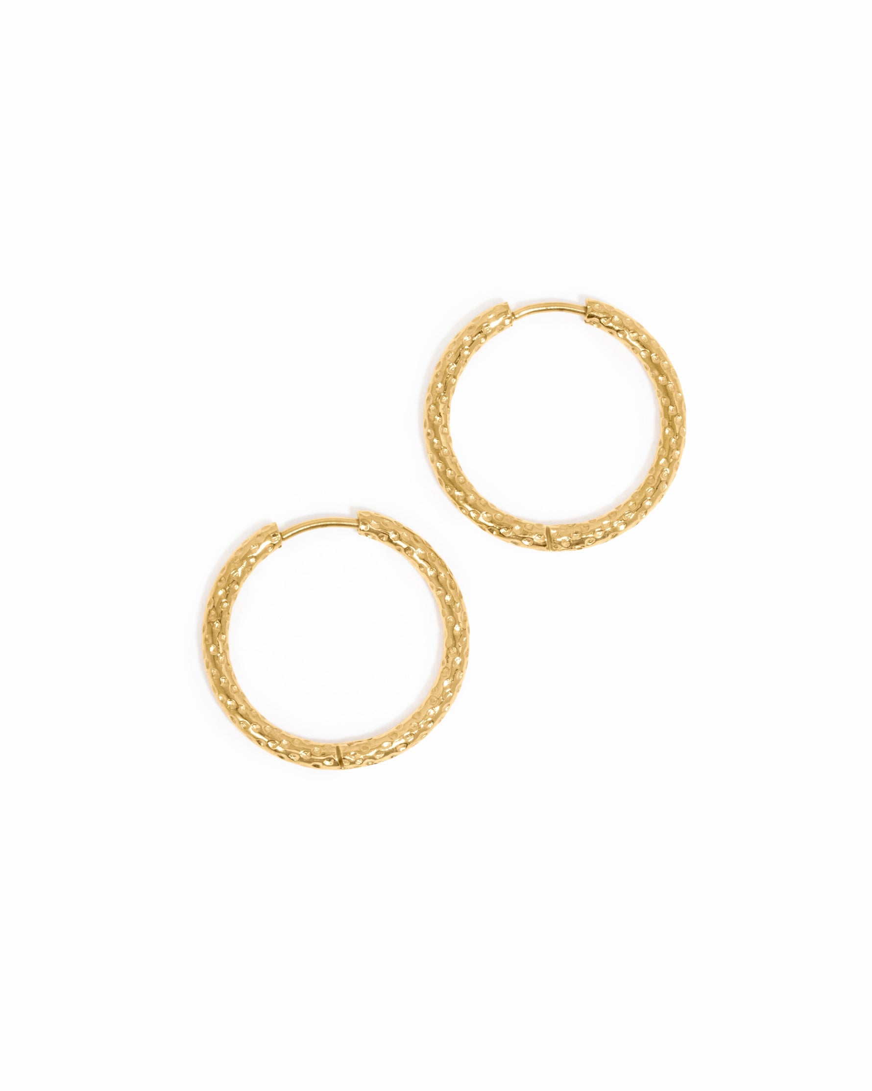 Gold stainless steel SS textured hoop earrings with diamond-cut design from Sami Jewels.