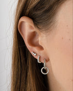Sami Jewels CZ ear climber earring with sparkling diamonds in sterling silver, designed to curve along the ear for a stylish look.