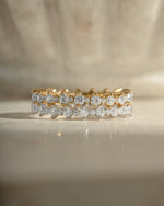 Sami Jewels Rebecca Eternity Ring with diamond accents in gold and sterling silver, stacked design, close-up of the ring band.