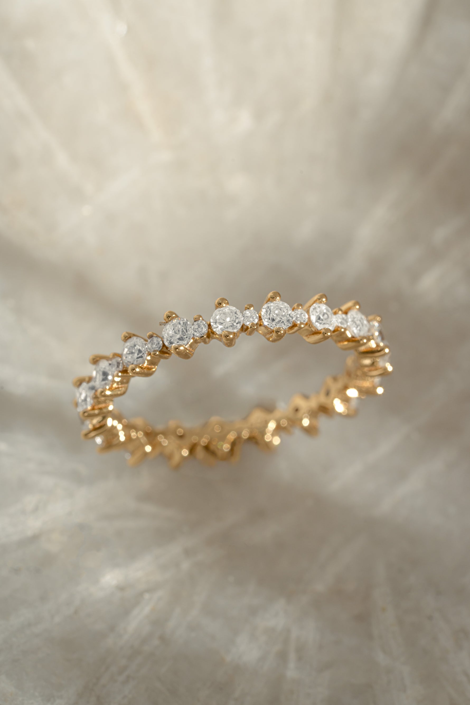 Sami Jewels Rebecca Eternity Ring with a full circle of sparkling diamonds on a gold band, elegant and timeless jewelry piece