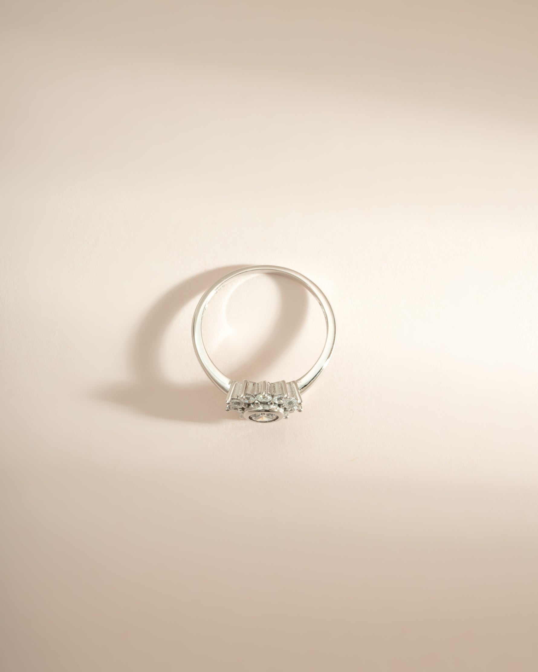 Sterling silver flower ring with diamond accents, Sami Jewels rings collection, top view showcasing intricate floral design