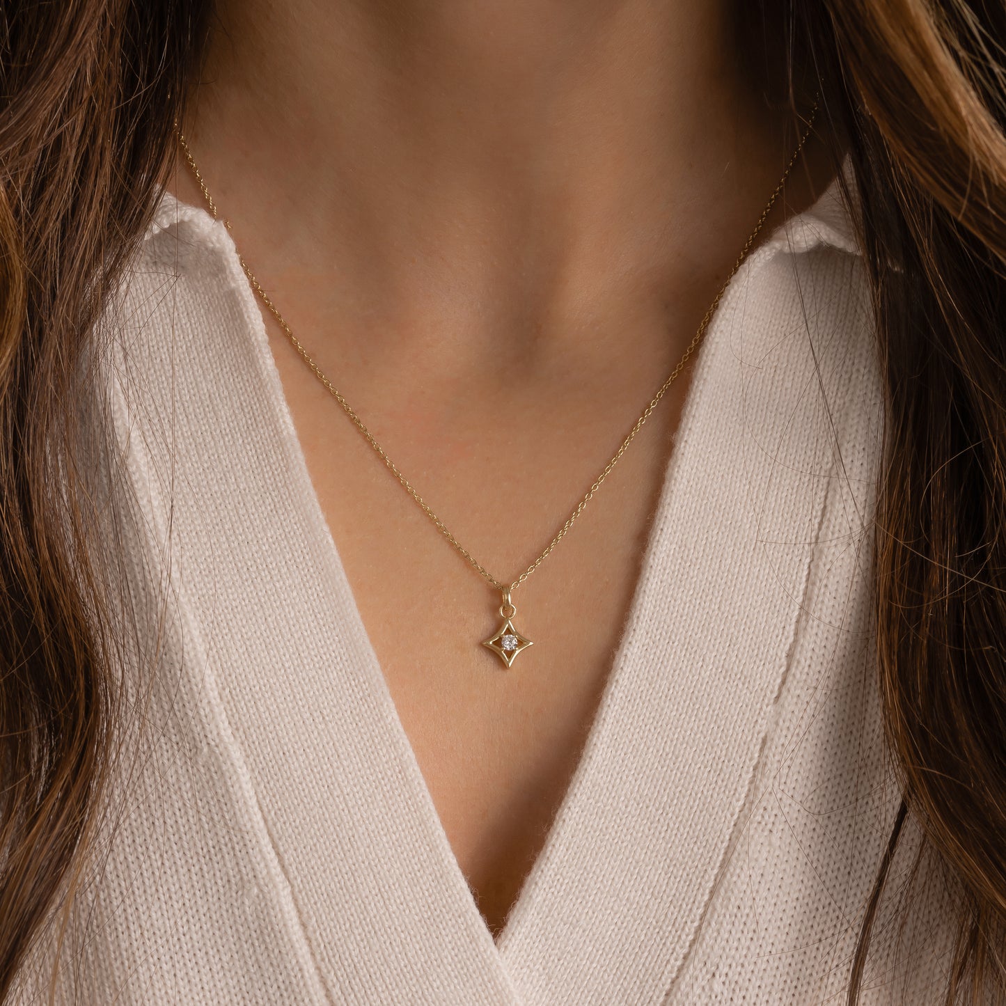 gold minimalist CZ pendant necklace