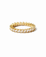 Sami Jewels slanted white CZ baguette ring with gold band on a white background, showcasing elegant jewelry design.