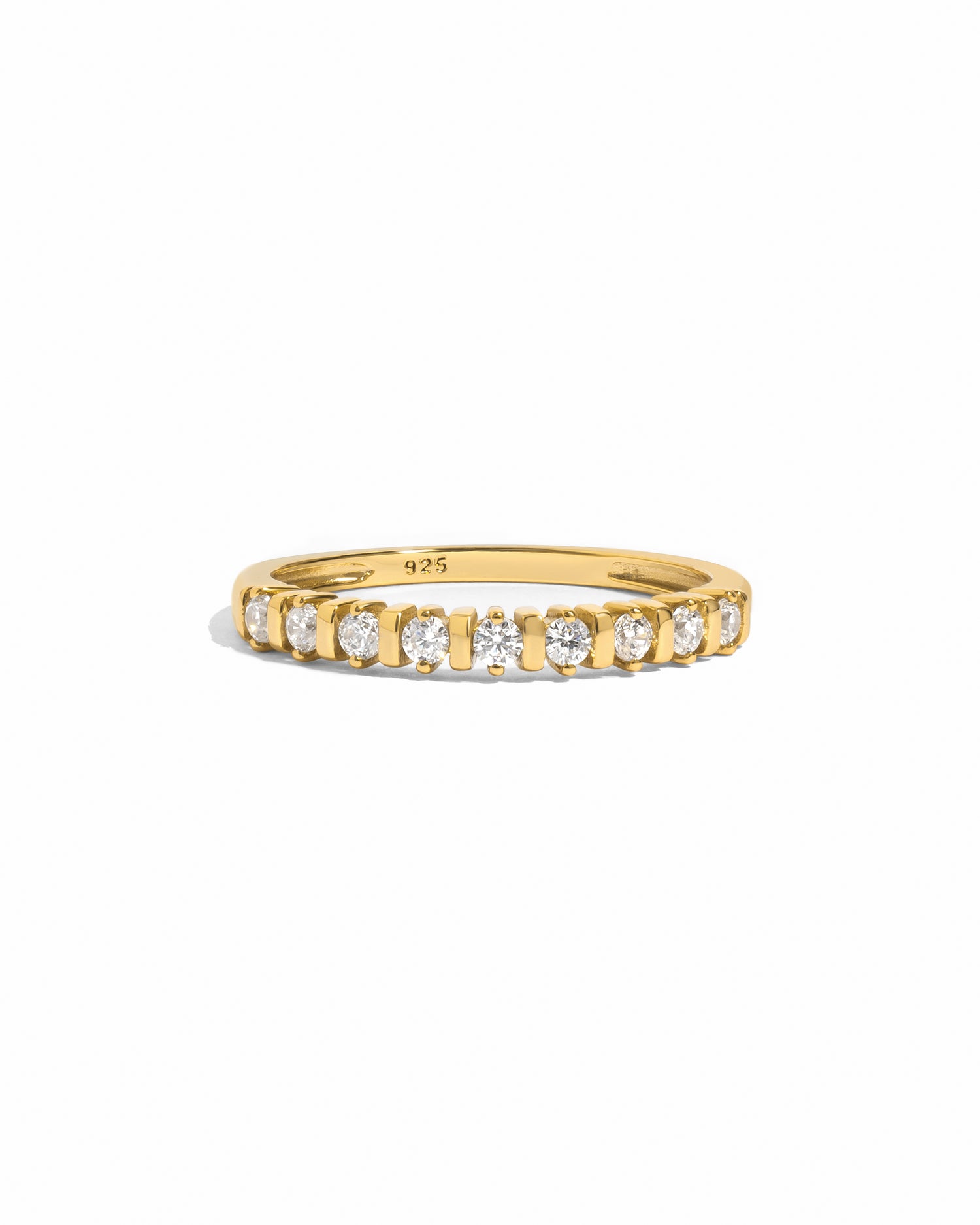 Sami Jewels Bianca stacking ring with gold band and diamond accents, displayed on a white background.
