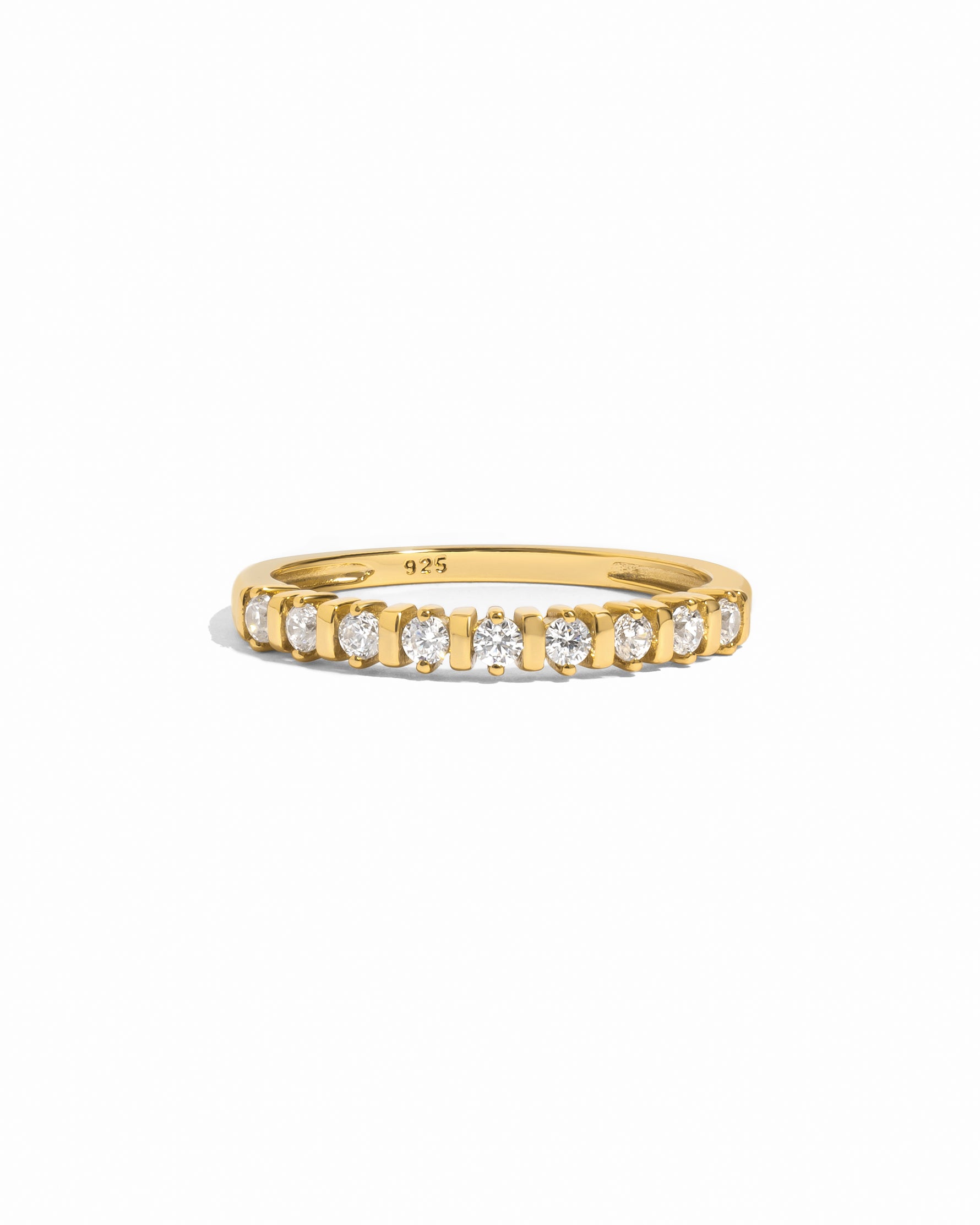 Sami Jewels Bianca stacking ring with gold band and diamond accents, displayed on a white background.