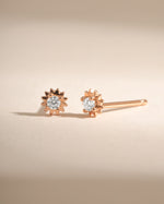 Rose gold CZ Tiny Sunburst Stud Earrings by Sami Jewels featuring sparkling diamond-like sunburst design.