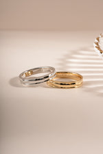 Sami Jewels Cathy Ring with double gold and sterling silver bands, showcasing a stylish and elegant jewelry design
