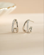 Sterling silver Double Diamond Hoop Earrings by Sami Jewels featuring two sparkling diamond-shaped charms.
