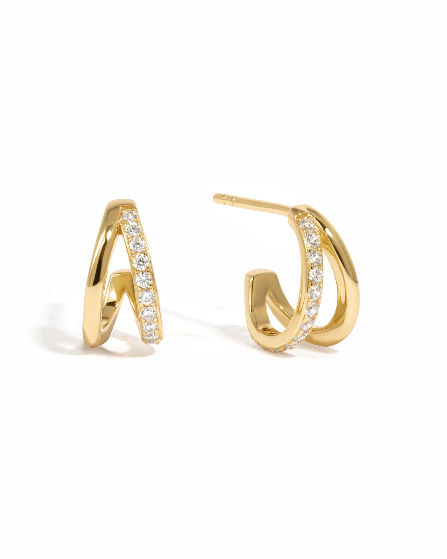Gold double diamond hoop earrings from Sami Jewels displayed against a white background.