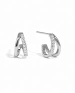 Sterling silver double diamond hoop earrings from Sami Jewels displayed against a white background.