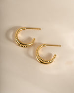 Gold Stella Hoop Earrings by Sami Jewels, side profile view showcasing double hoops with intricate detailing.