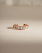 Rose gold double row CZ ear cuff earrings by Sami Jewels featuring sparkling cubic zirconia stones.