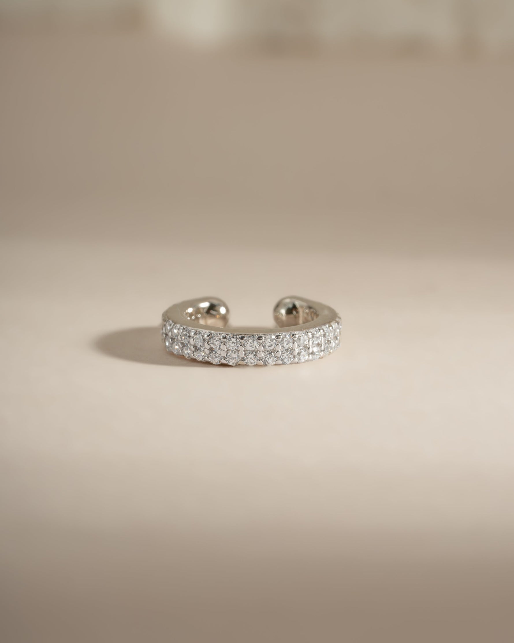 Sterling silver double row CZ ear cuff earrings from Sami Jewels, featuring sparkling cubic zirconia stones in a stylish design.