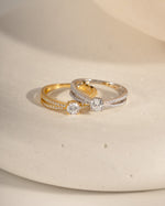 double shank diamond ring in gold and sterling silver closeup view