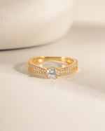 double shank diamond ring in gold front view 