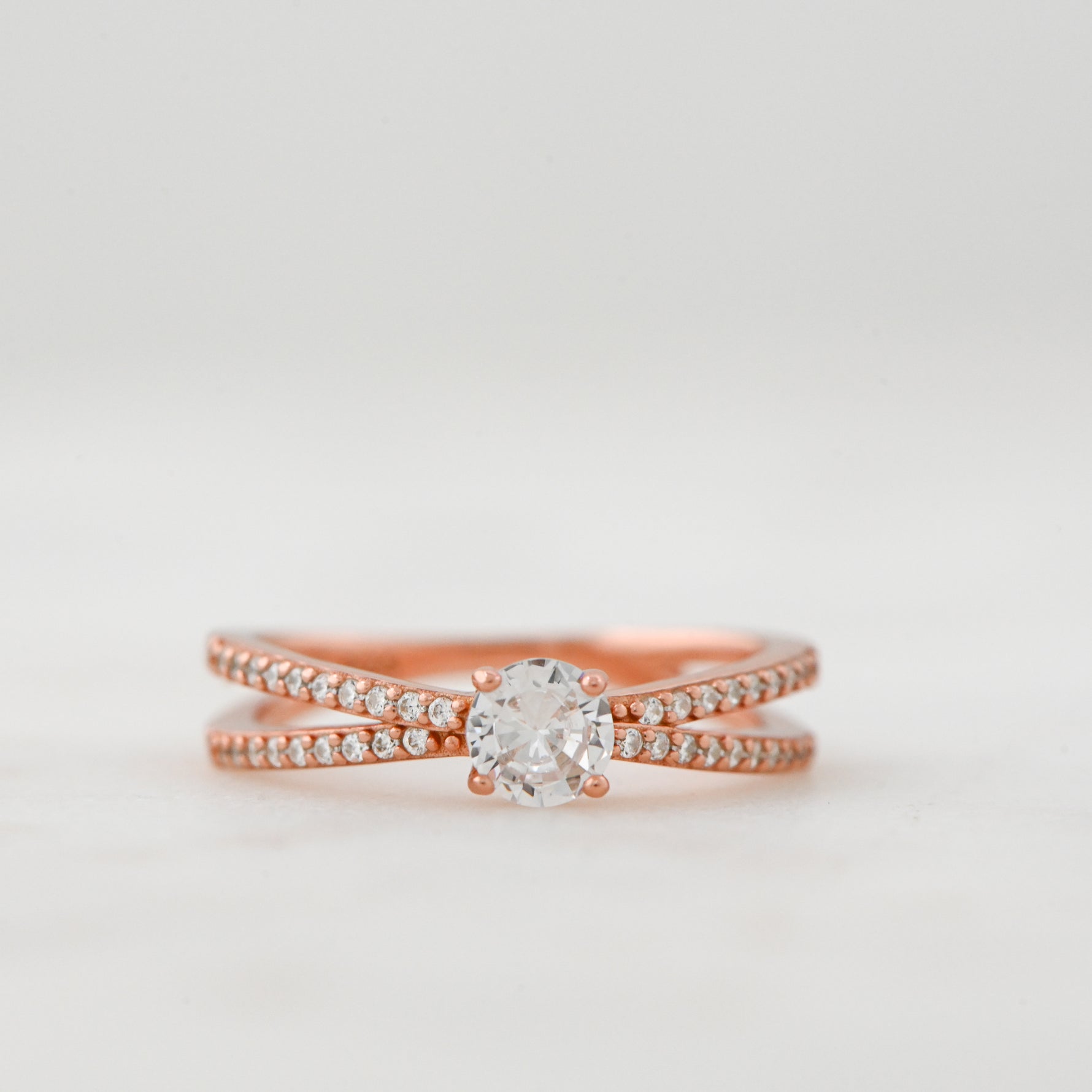 double shank diamond ring in rose gold