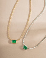 Emerald baguette bezel statement necklace by Samijewels-527 featuring gold and sterling silver with emerald gemstones.