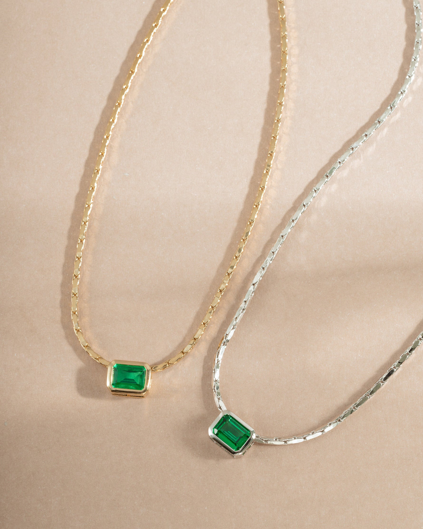 Emerald baguette bezel statement necklace by Samijewels-527 featuring gold and sterling silver with emerald gemstones.