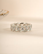 White enamel chain ring by Sami Jewels featuring sterling silver with a detailed front view of the ring.