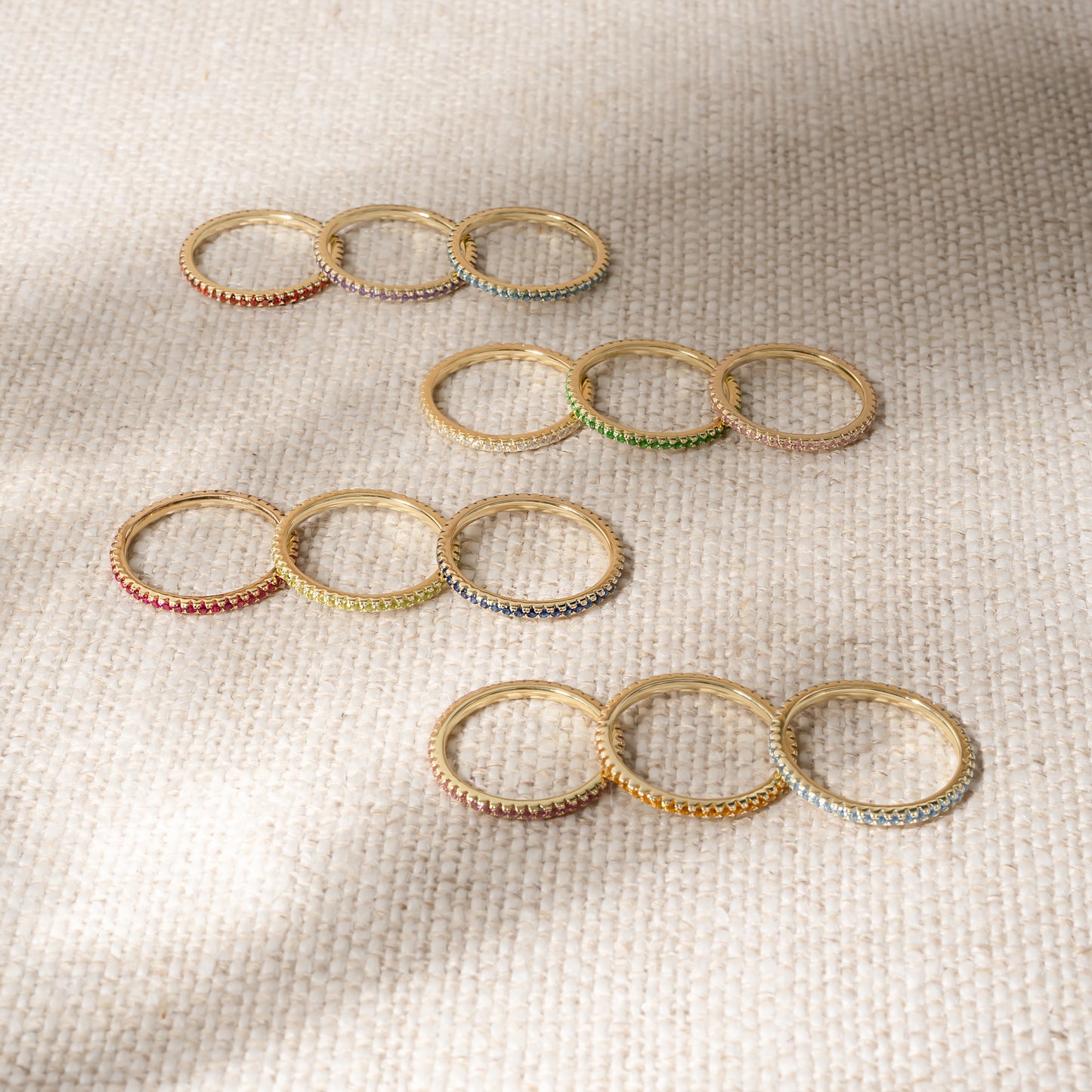 different birthstone rings in various birthstone colors