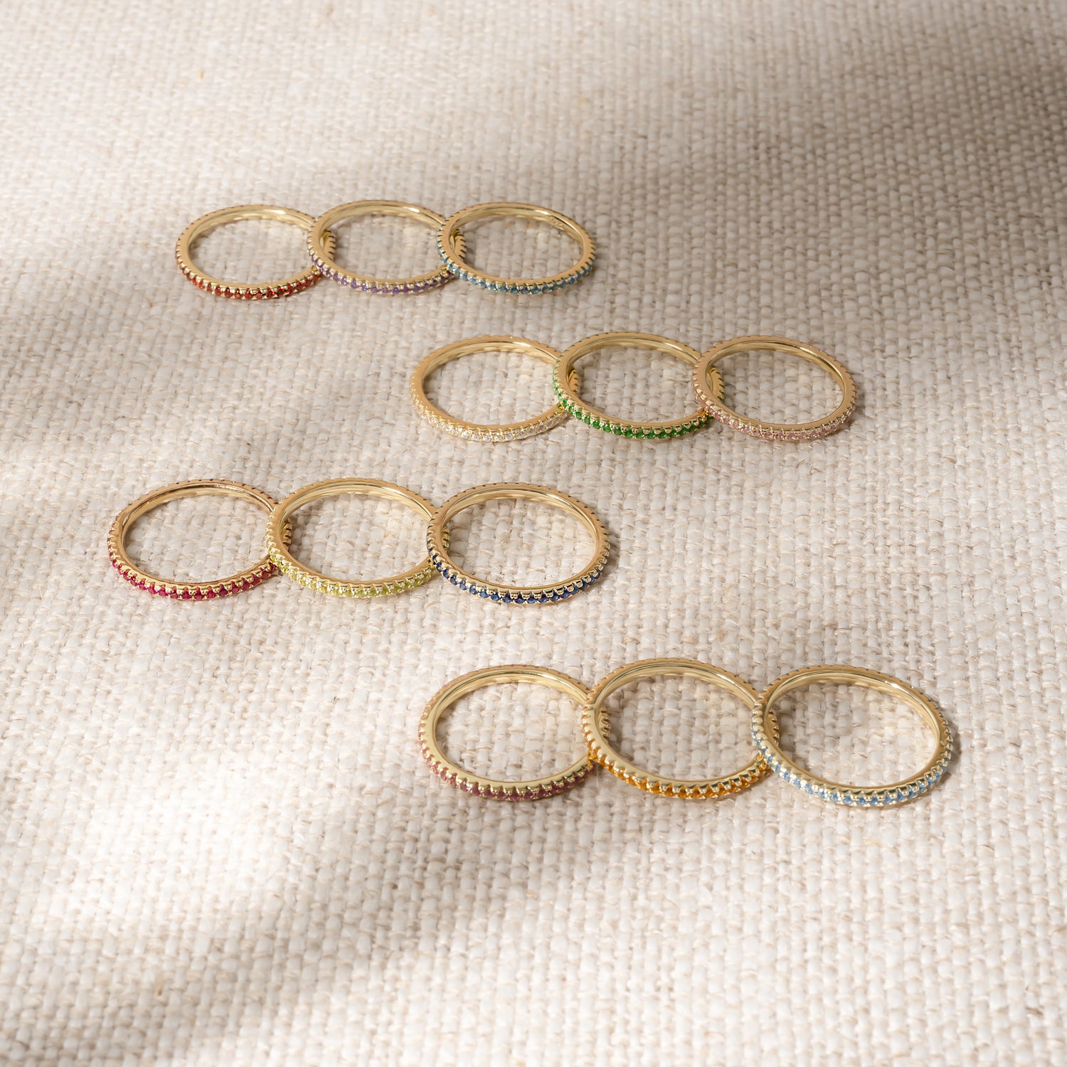different birthstone rings in various birthstone colors